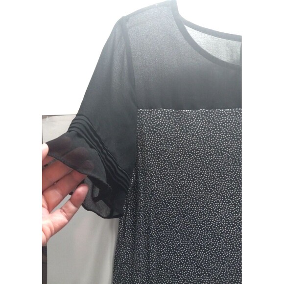 Worthington Mixed Media Black Large Semi Sheer Bodice Hem Panel Ruffle Sleeves - Picture 4 of 10